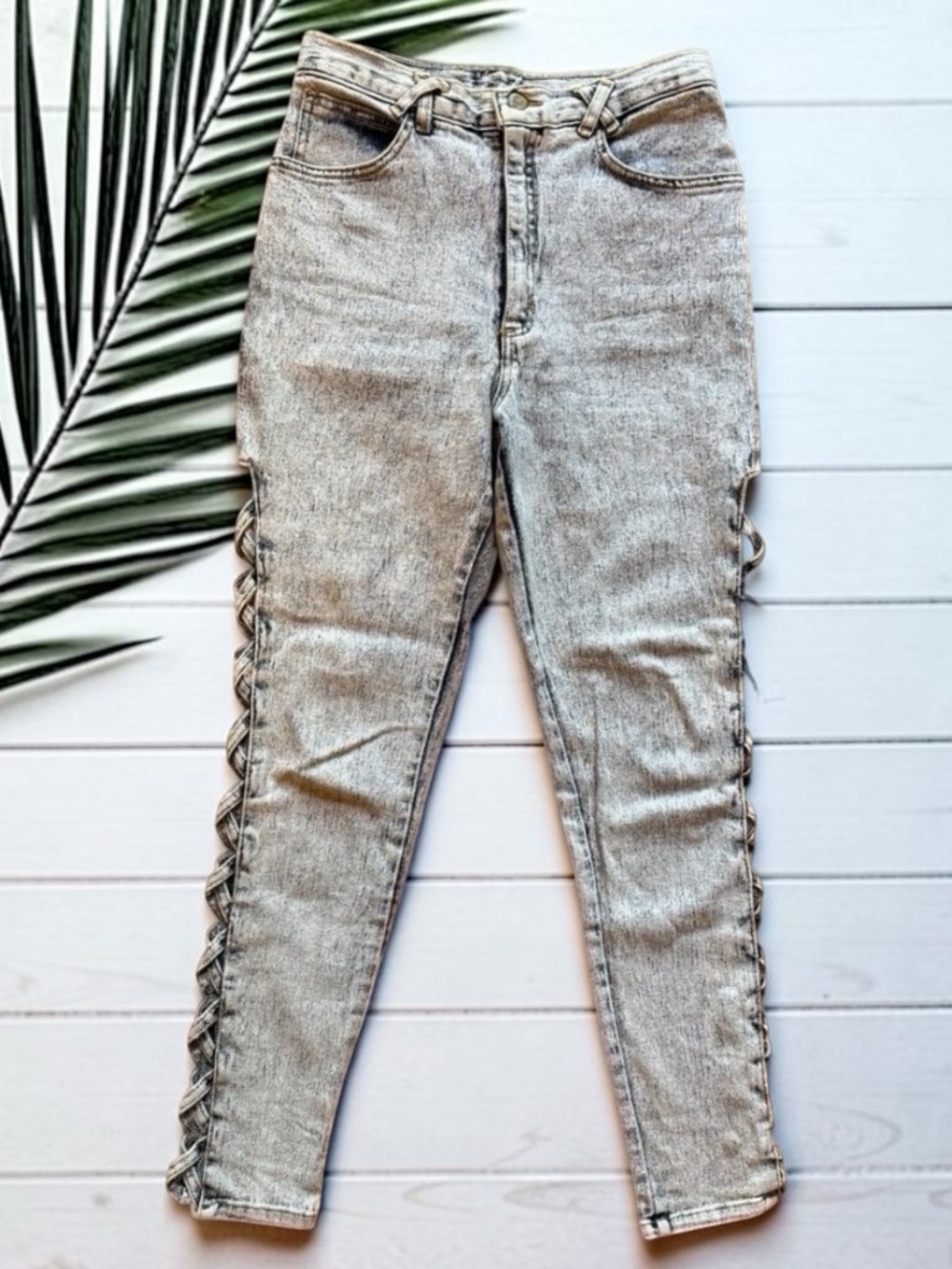 Vintage Frederick’s of Hollywood Lace-Up Acid Wash Jeans Junior Size 9
